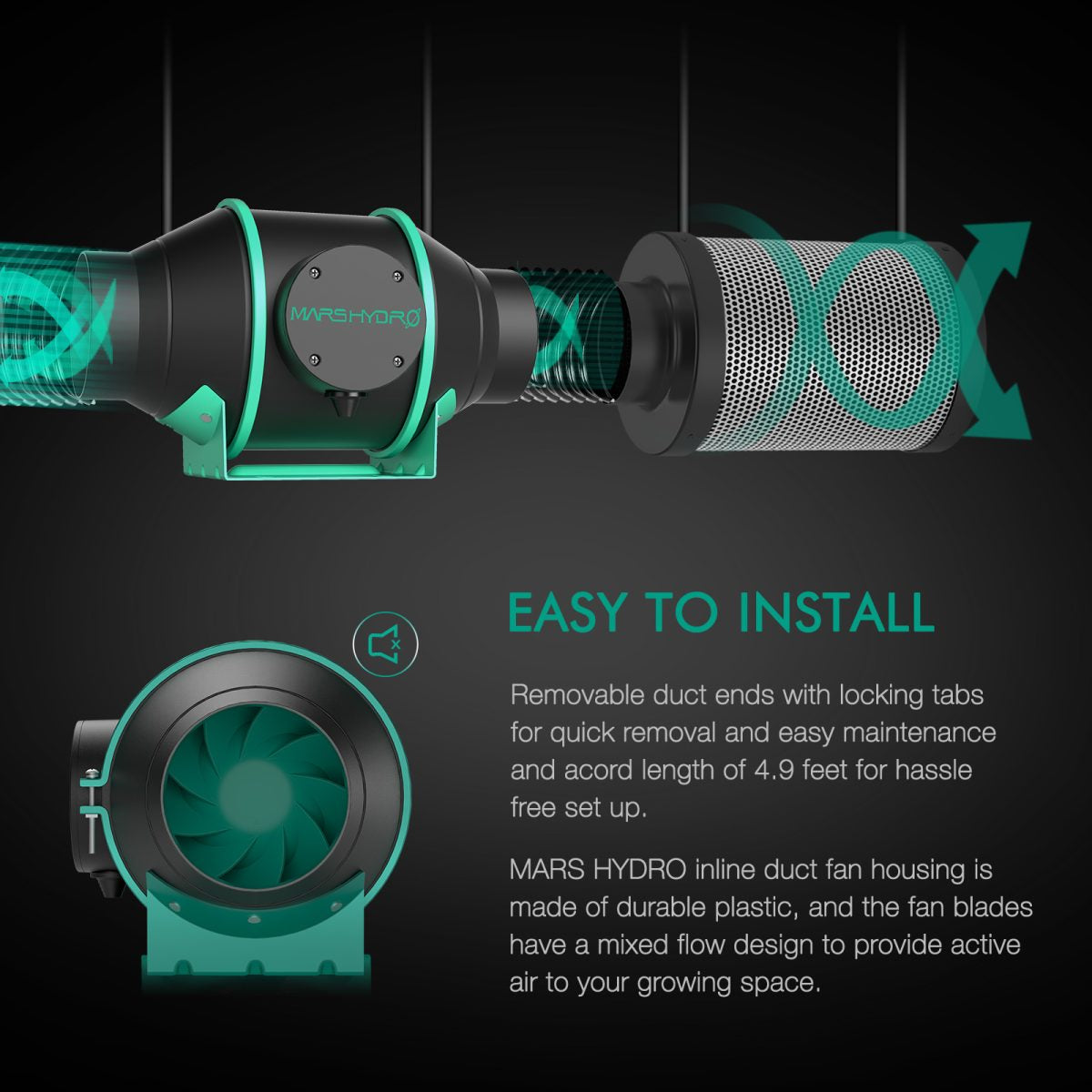 Mars Hydro Kanalvifte 100 mm | Karbonfilter | Termostatkontroll - Nordstrøm Botaniske