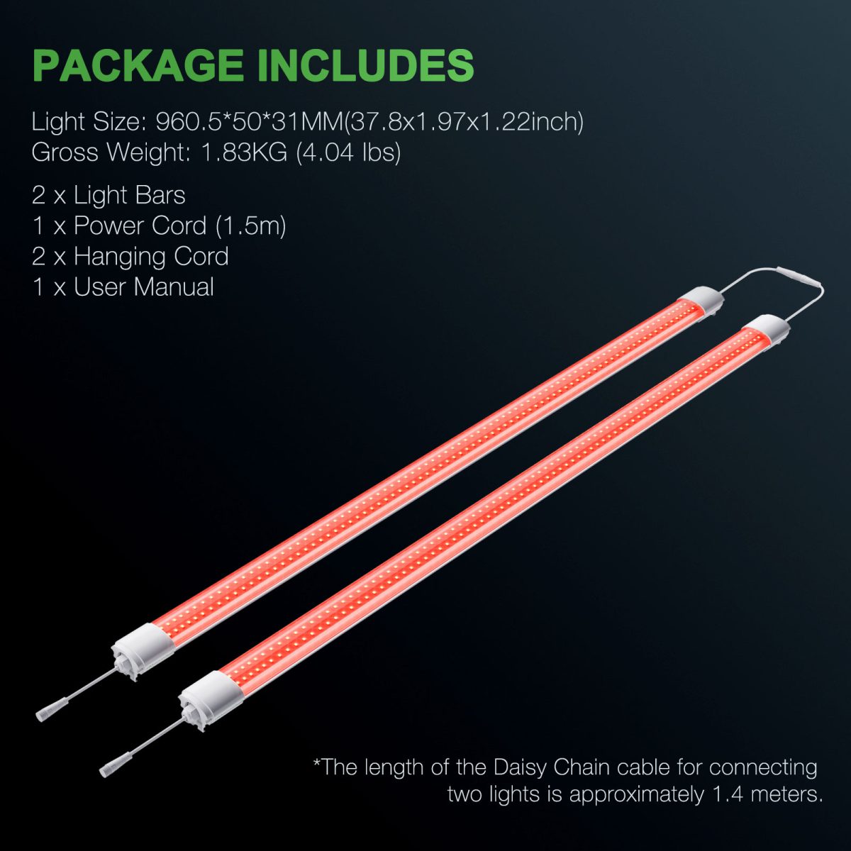 Plantelys 80W | 115 CM Rødt Vekstlys til Frø og Stiklinger