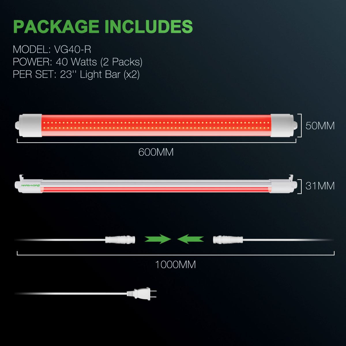 Plantelys 40W | 60 CM Rødt Vekstlys til Frø og Stiklinger