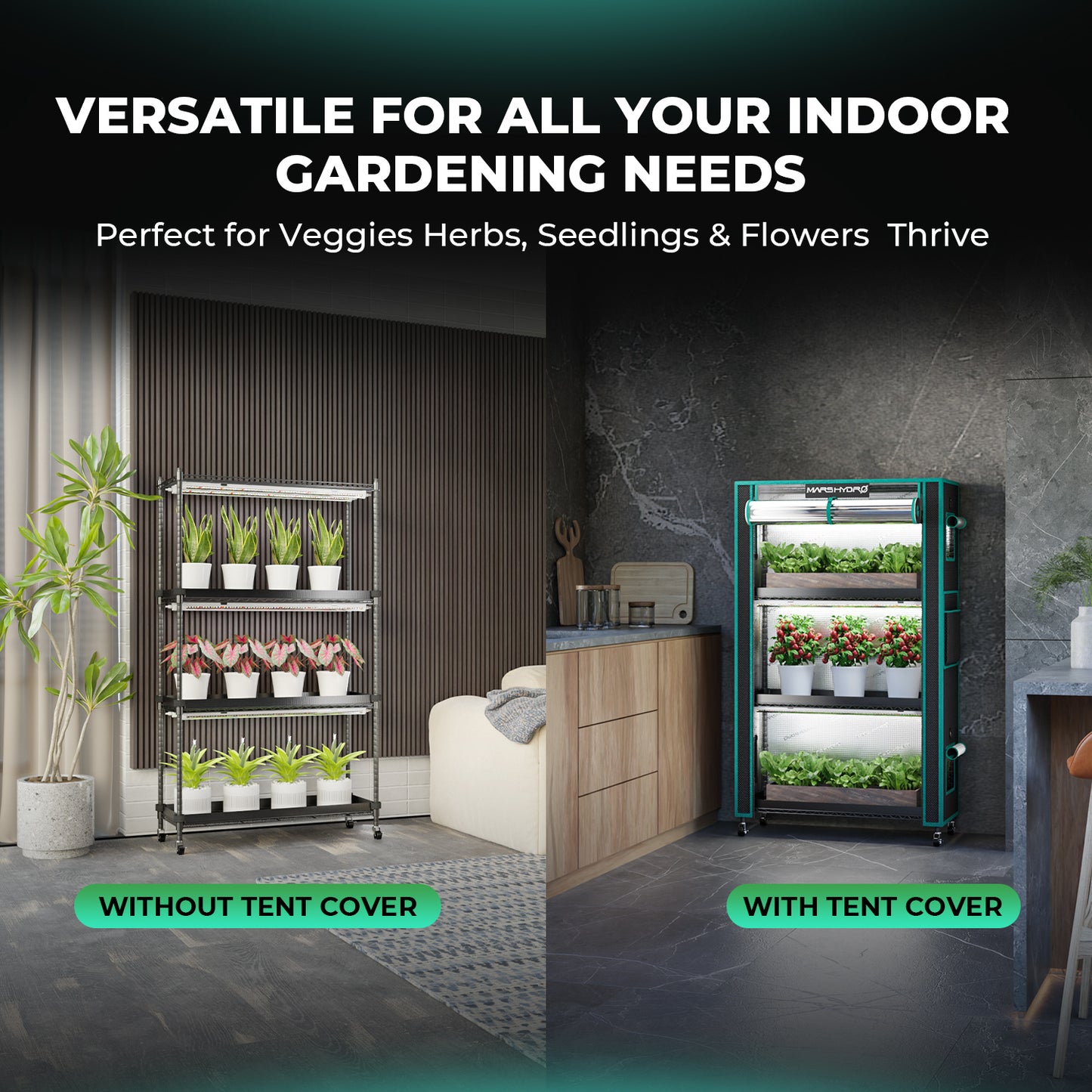 Plantehylle | 4 Hyller | 54W LED | iTime-timer | Mars Hydro