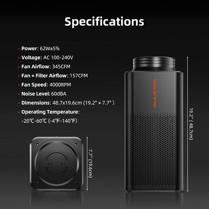 Spider Farmer 2-in-1 ventilation system with built-in carbon filter and GGS controller, shown with fan and filter components.
