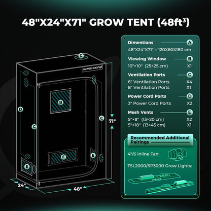 Mars Hydro Dyrkesett | 120x60 Dyrketelt | TSL2000 300W Plantelys | Vifte