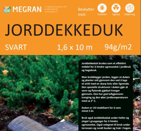 Jorddekkeduk Svart Bag 1,6x10m | Stopper Ugress Under Heller