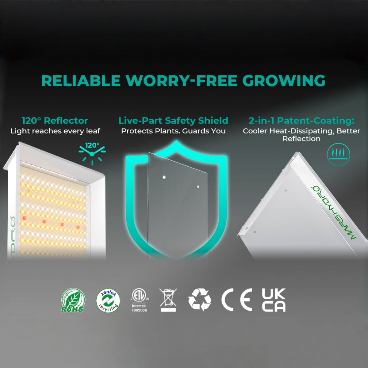 Mars Hydro Vekstlys 100W LED grow light for indoor plant growth, suitable for grow tents and grow rooms.