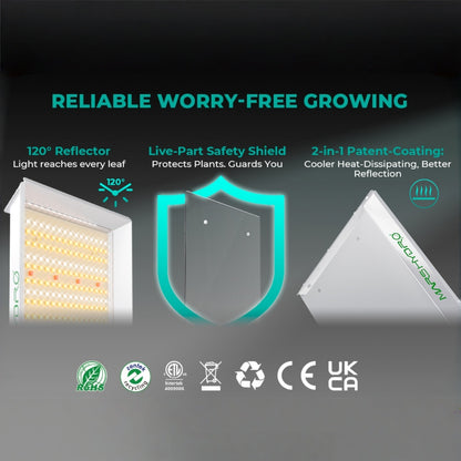 Mars Hydro Vekstlys 100W LED grow light for indoor plant growth, suitable for grow tents and grow rooms.