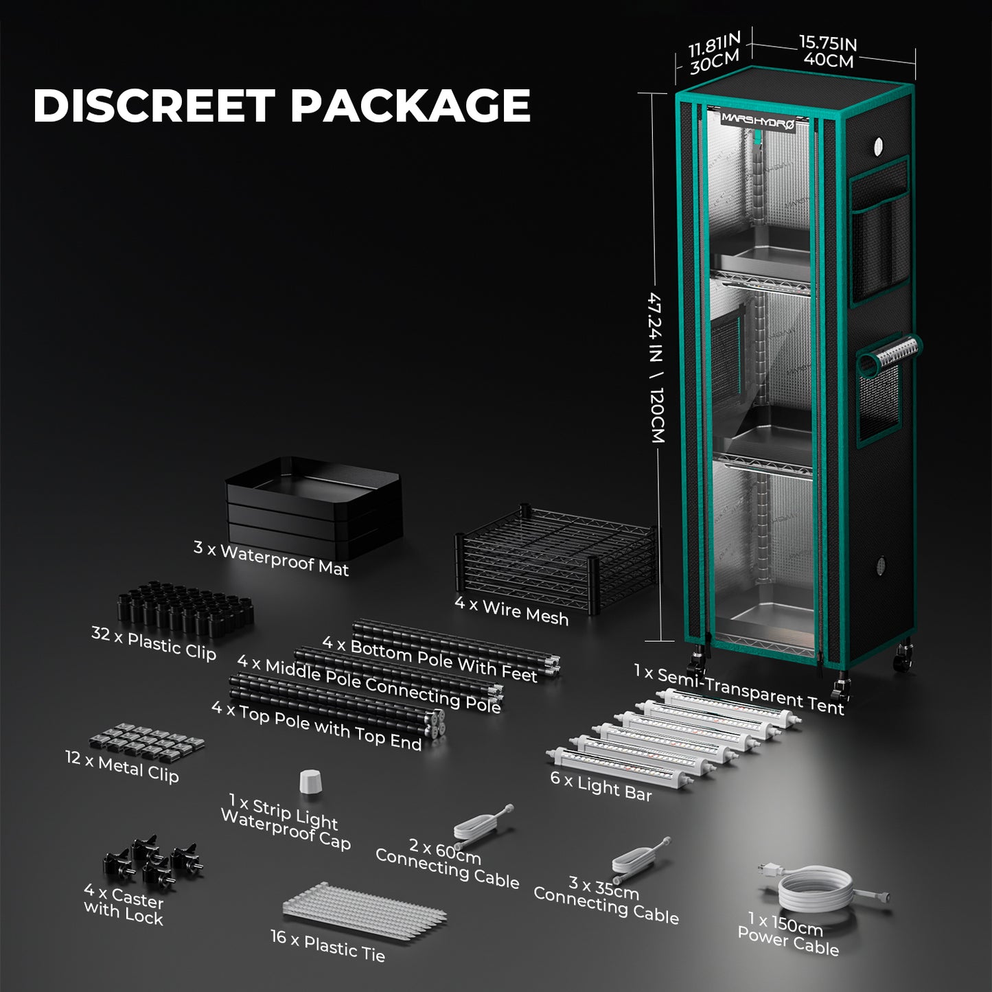 Plantehylle | 4 Hyller | 54W LED | iTime-timer | Mars Hydro