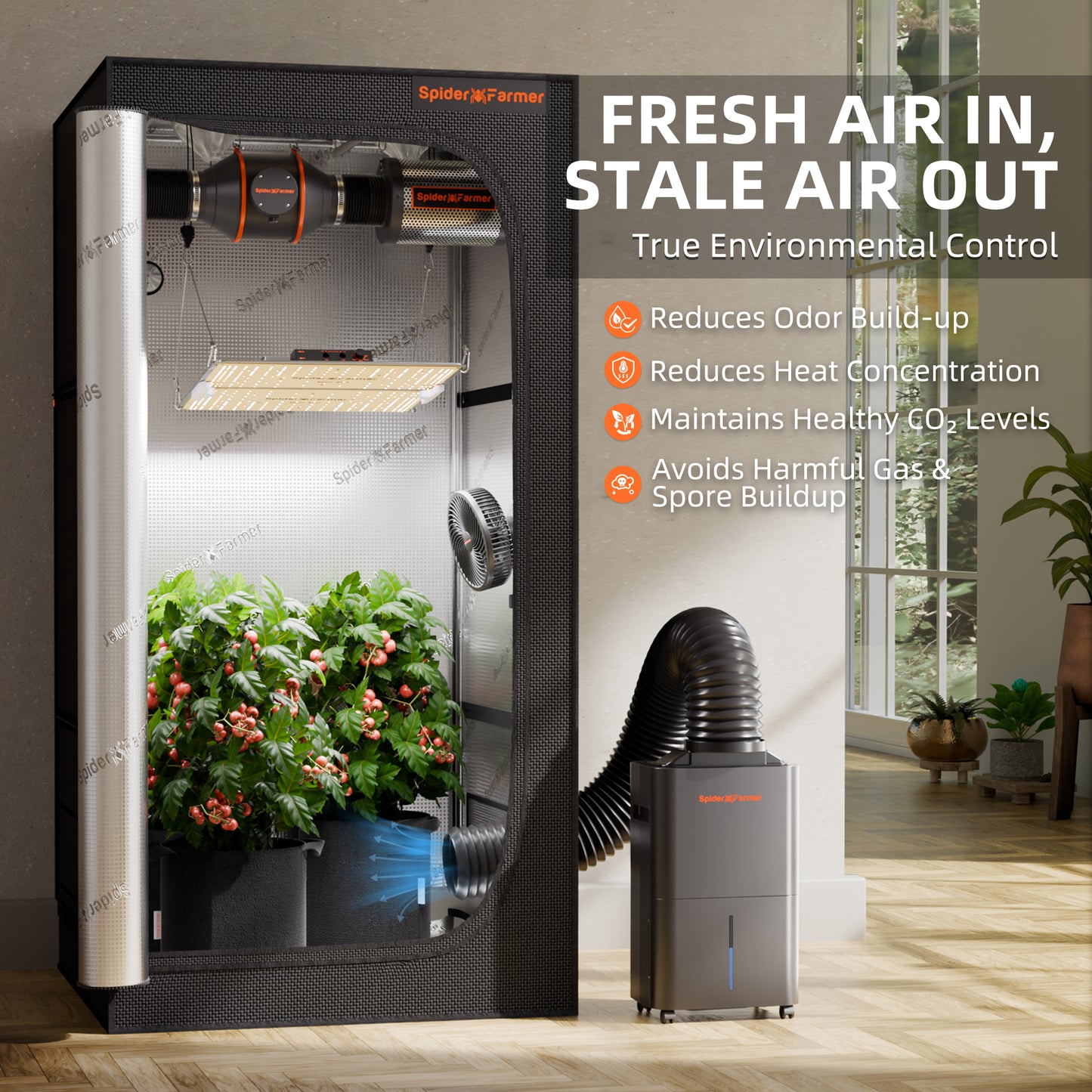 Avfukter | Spider Farmer® | Smart Kontroll | RJ12-kabel og Avløpsslange