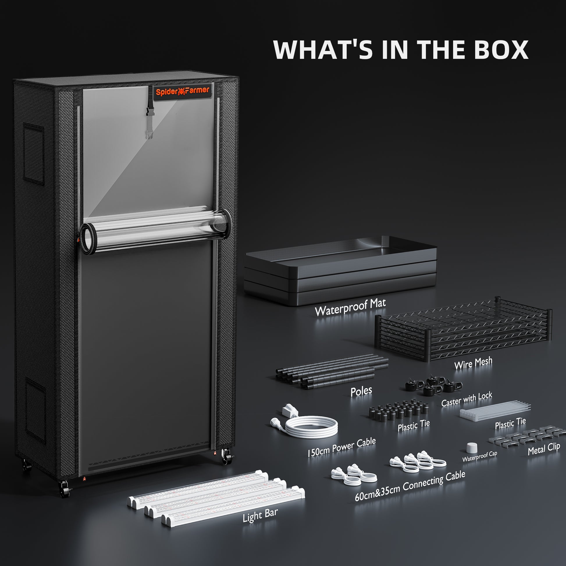 Plantehylle Metall | 4 Hyller | 108W LED | 1680D Telt | Spider Farmer - Nordstrøm Botaniske