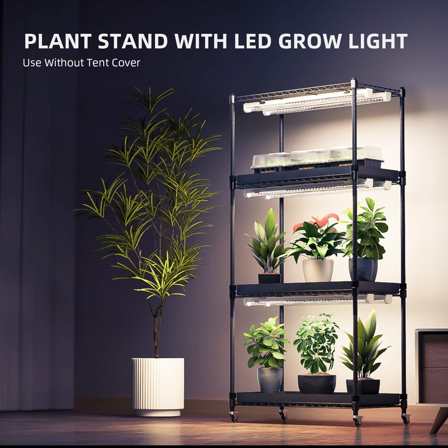 Plantehylle Metall | 4 Hyller | 108W LED | 1680D Telt | Spider Farmer - Nordstrøm Botaniske